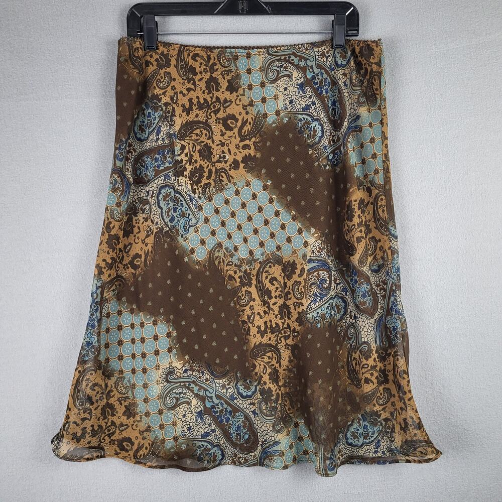 Baranda Women's L Patchwork‎ Midi Skirt Brown Blue Western Y2K Flowy Bohemian